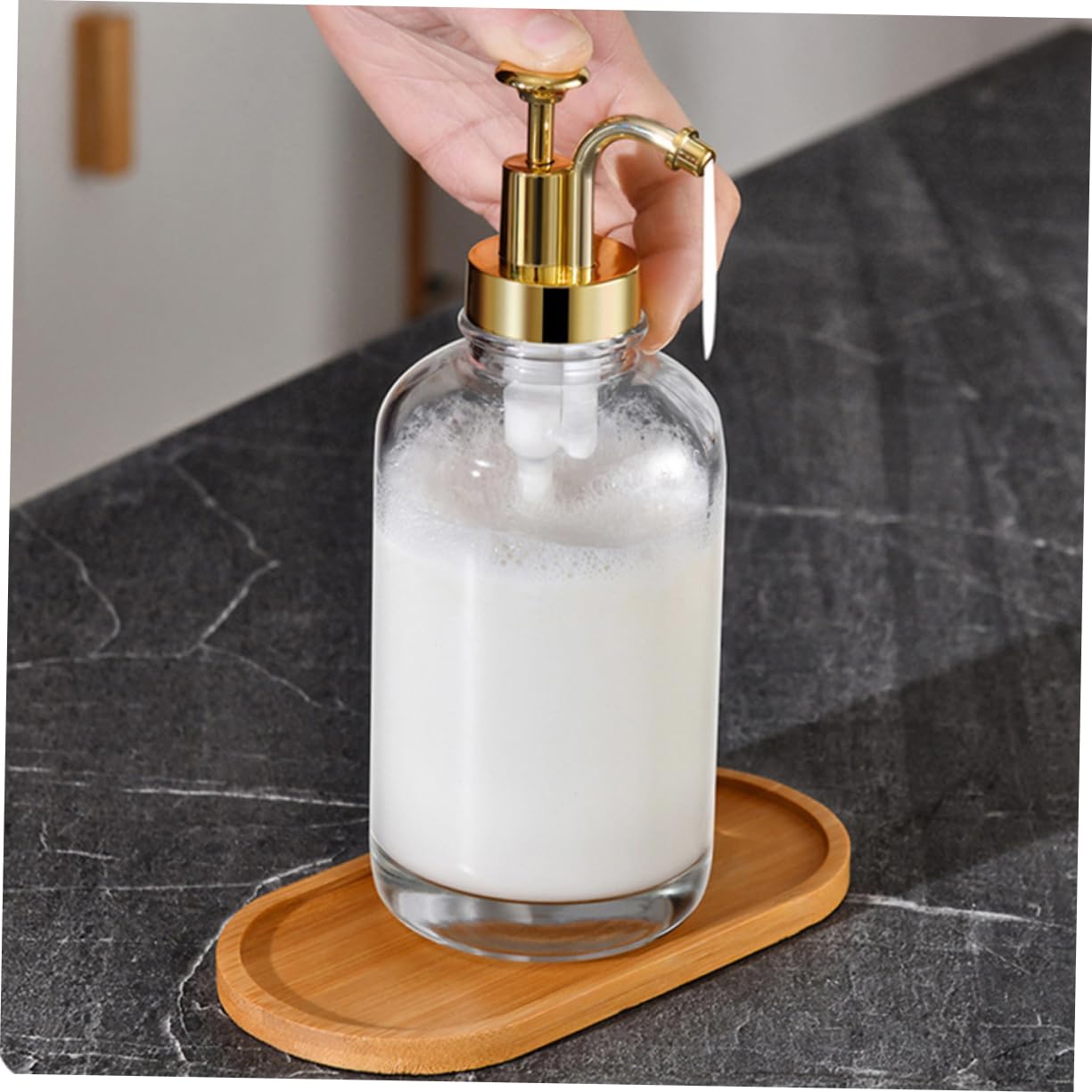 PRETYZOOM 500ml Dispensador De Jabón Líquido Vidrio Pulsador Multifuncional Compacto para Cocina y Baño