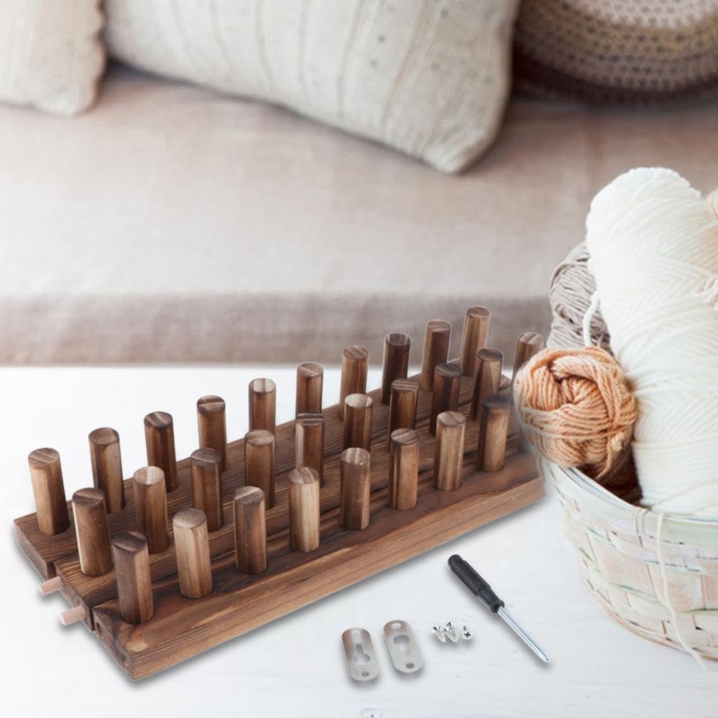 SM SunniMix Wooden Loom Frame for DIY Throw Blankets Beginner Friendly Chunky Knit Blanket Decor Adjustable Size Weaving Loom, 3 Sections Walnut Brown