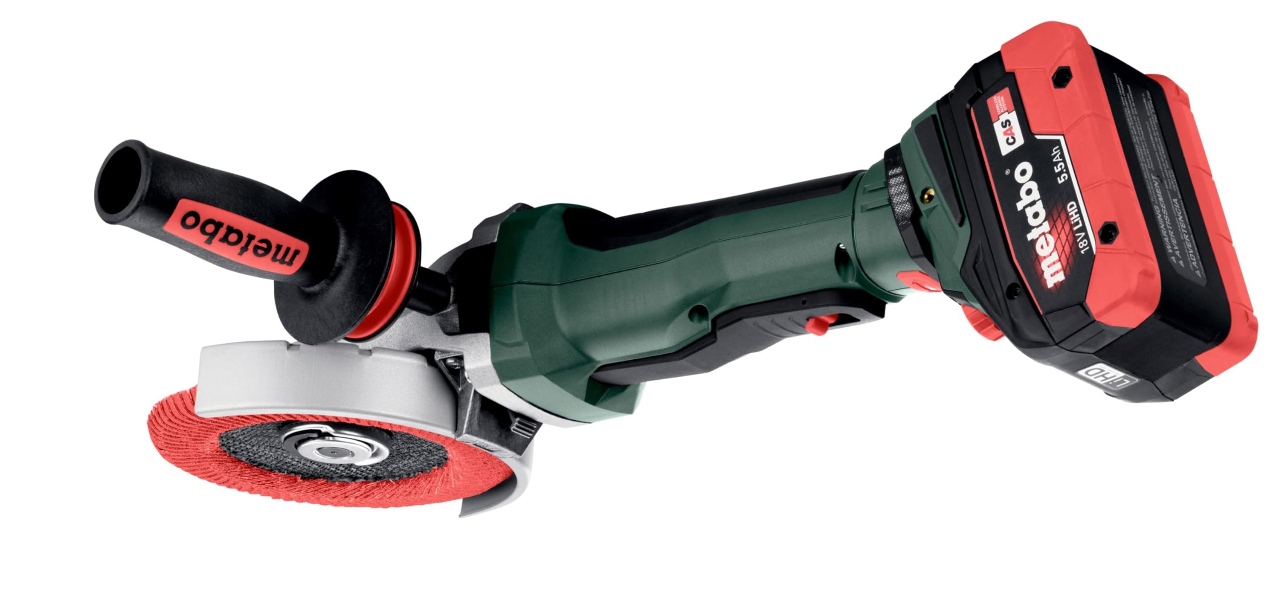 metabo WVBF 18 LTX BL 15-125 Quick, Amoladora de Cabeza Plana 18V, 125 mm | Sin batería ni cargador, motor sin escobillas 1500W, para ángulos de 43°, en metaBOX, compatible con sistema CAS de 18 V