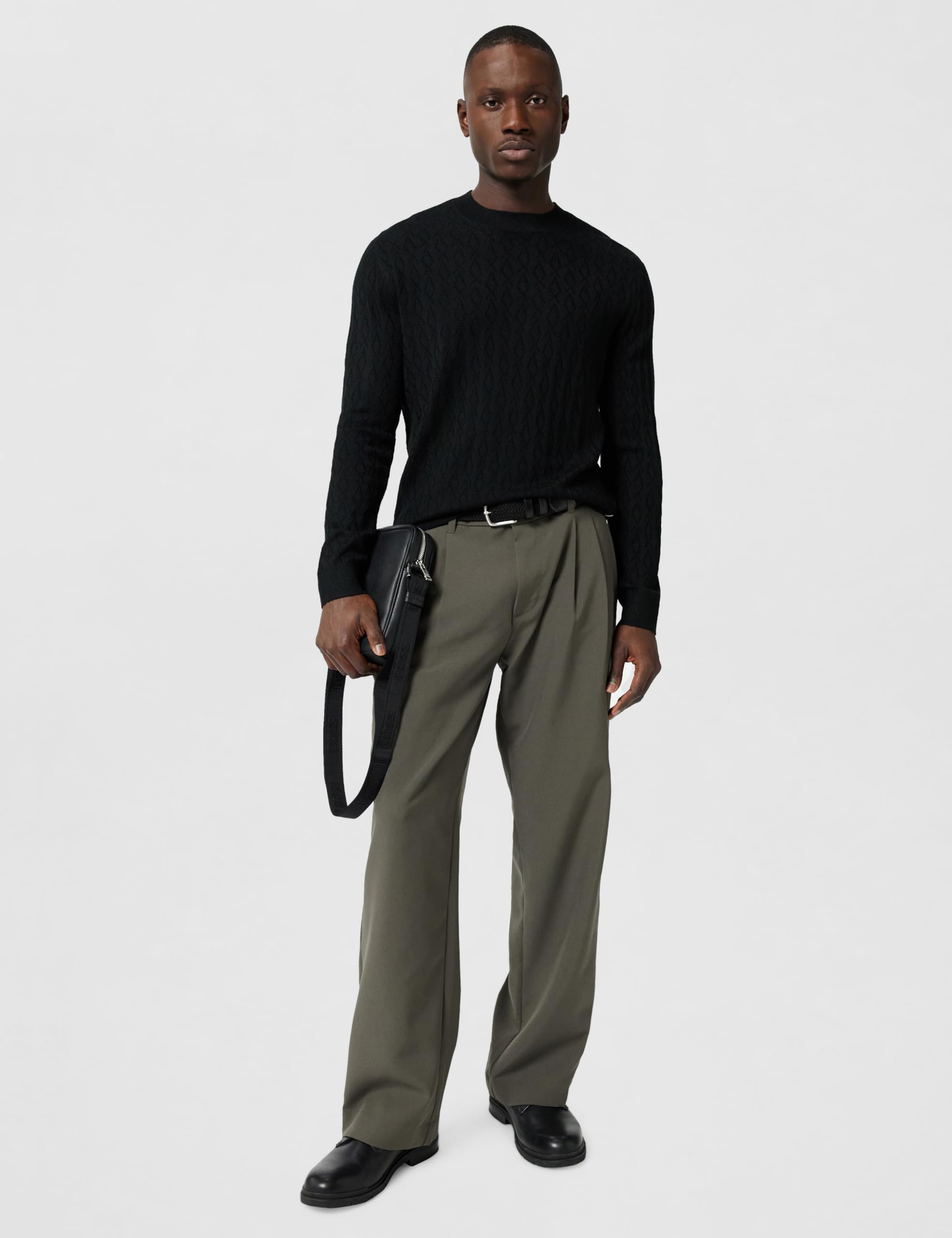 Armani Exchange Essential, Long Sleeve Monogram Logo Texture Maglione Uomo (Pacco da 1)