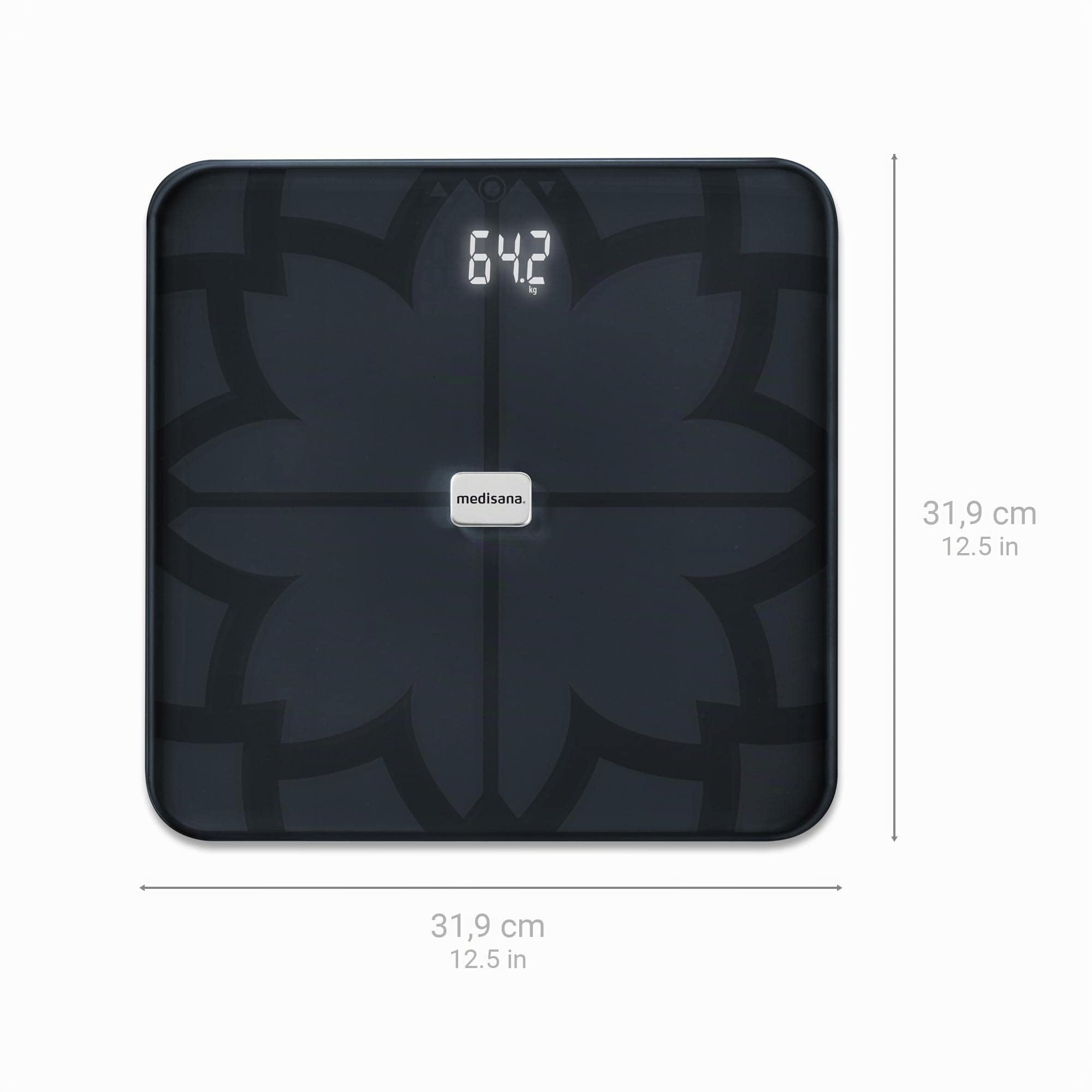medisana BS 450 connect Bilancia digitale per il corpo, Bilancia personale, Bilancia per la massa grassa con app, Misurazione della massa grassa, Della massa muscolare e del peso osseo, Nero