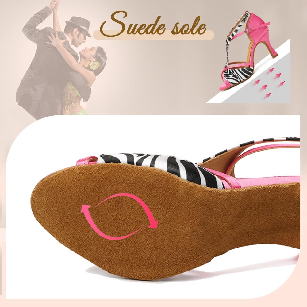 Women's Latin Ballroom Dance Shoes T-Strap Salsa Dance Heel 3 1/3 Inch - Image 5