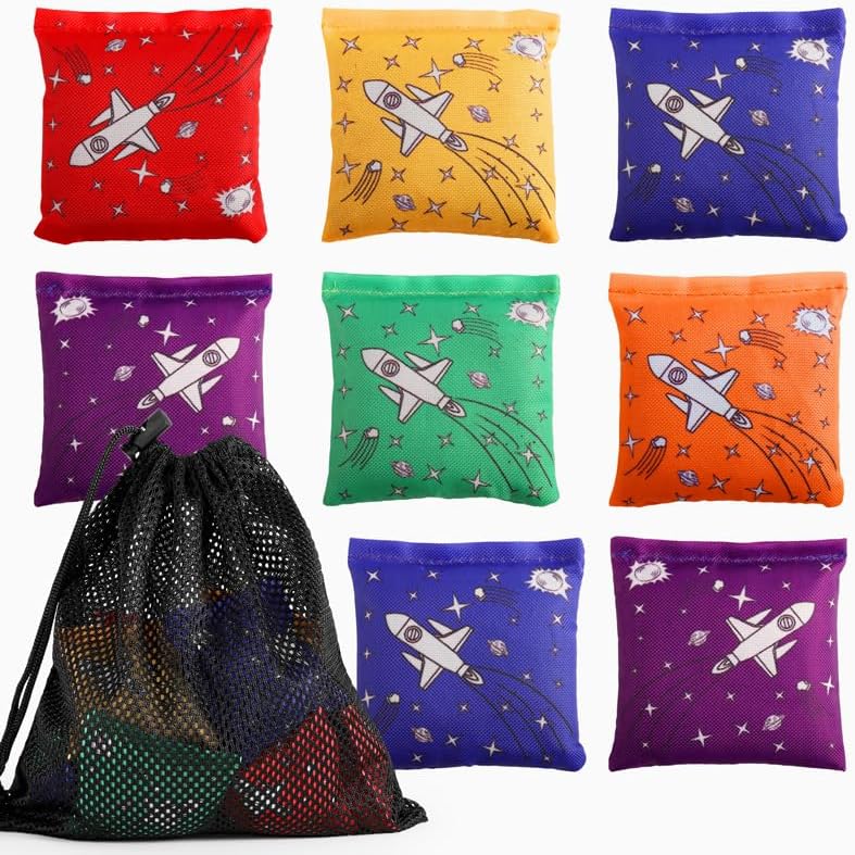 16 Pack Bean Bags for Kids - Small Colorful Mini Bags for Cornhole, Tossing - Outdoor Yard Game for Children, Family, Adults (6 Colors)