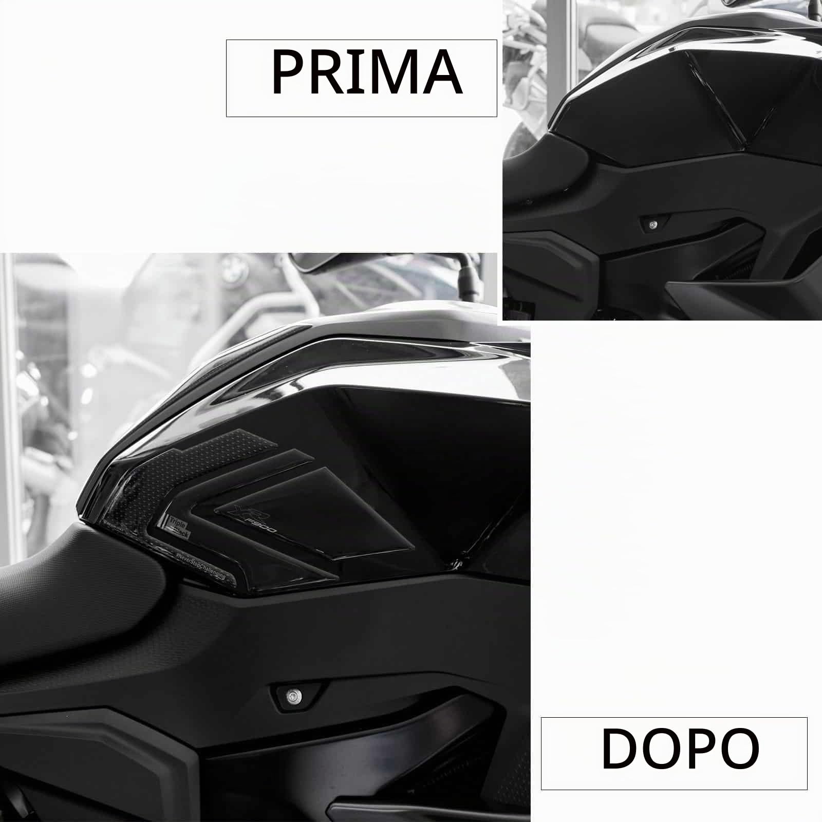 Resin Bike Adesivi Moto Compatibile con BMW F 900 XR 2020-2026 Triple Black. Protezioni Laterali Serbatoio Grip da Urti e Graffi. Adesivi Resinati con Effetto 3D Made in Italy