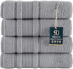 Qute Home 4-Piece Bath Towels Set, 100% Turkish Cotton Premium Quality Towels for Bathroom, Quick Dry Soft and