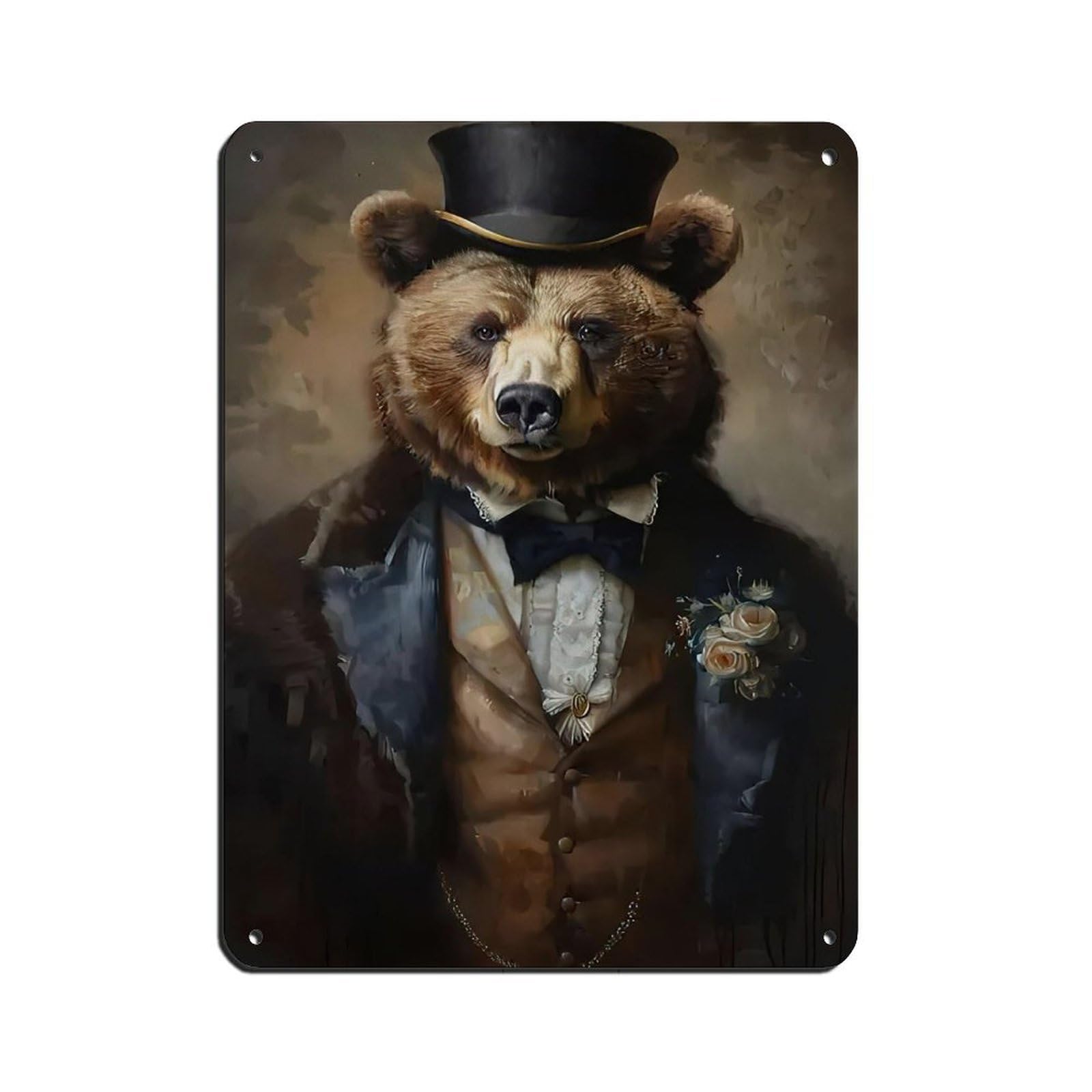 Lxwnze 30L X 40W Cm Vintage Renaissance Bear Painting Poster Tin Sign Vintage Metal Pub Club Cafe Bar Home Wall Art Decoration Poster Retro 12X16inch(30X40cm)