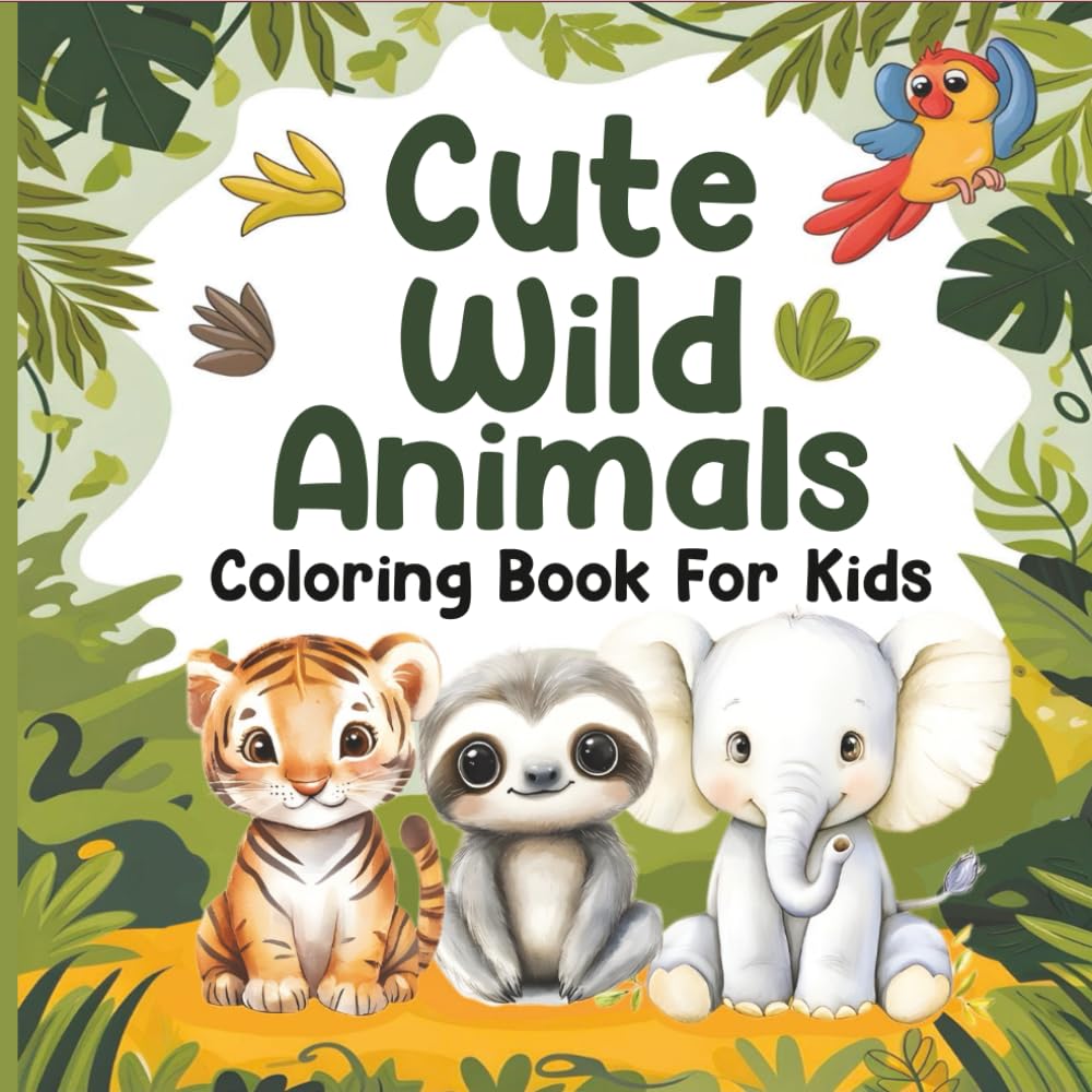 Cute Wild Animals Coloring Book For Kids: 50 Cute & Simple Coloring Book for Children and Adults with Forests, Rivers, Deers, Foxes, Rabbits, Owls for