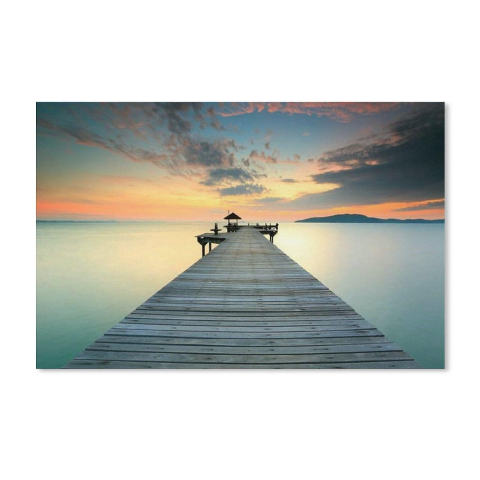 風景画 キャンバスアート 海 桟橋 Amazon.co.jp: 絵画 夕暮れ時の水の中の木製の桟橋インテリア 絵画