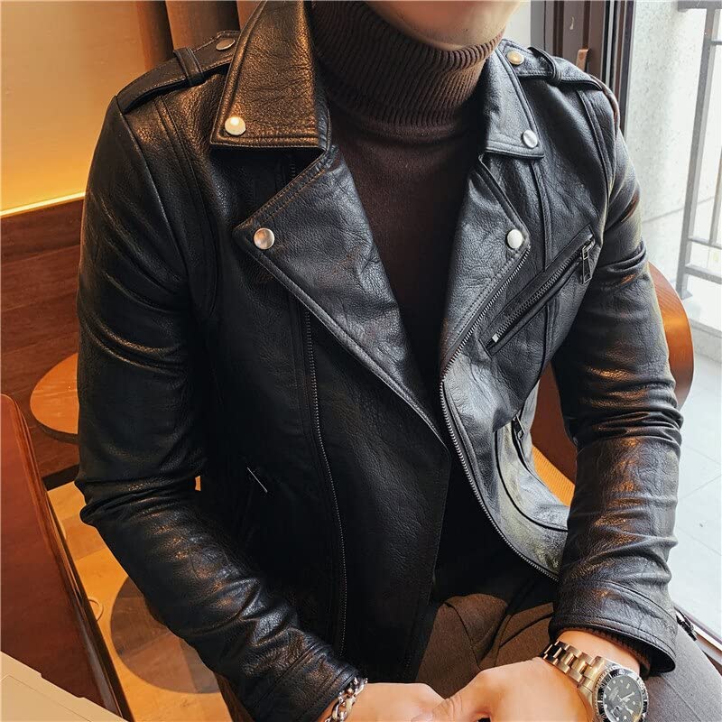 Men Spring Leisure Locomotive Leather Jacket Male Slim Fit Short