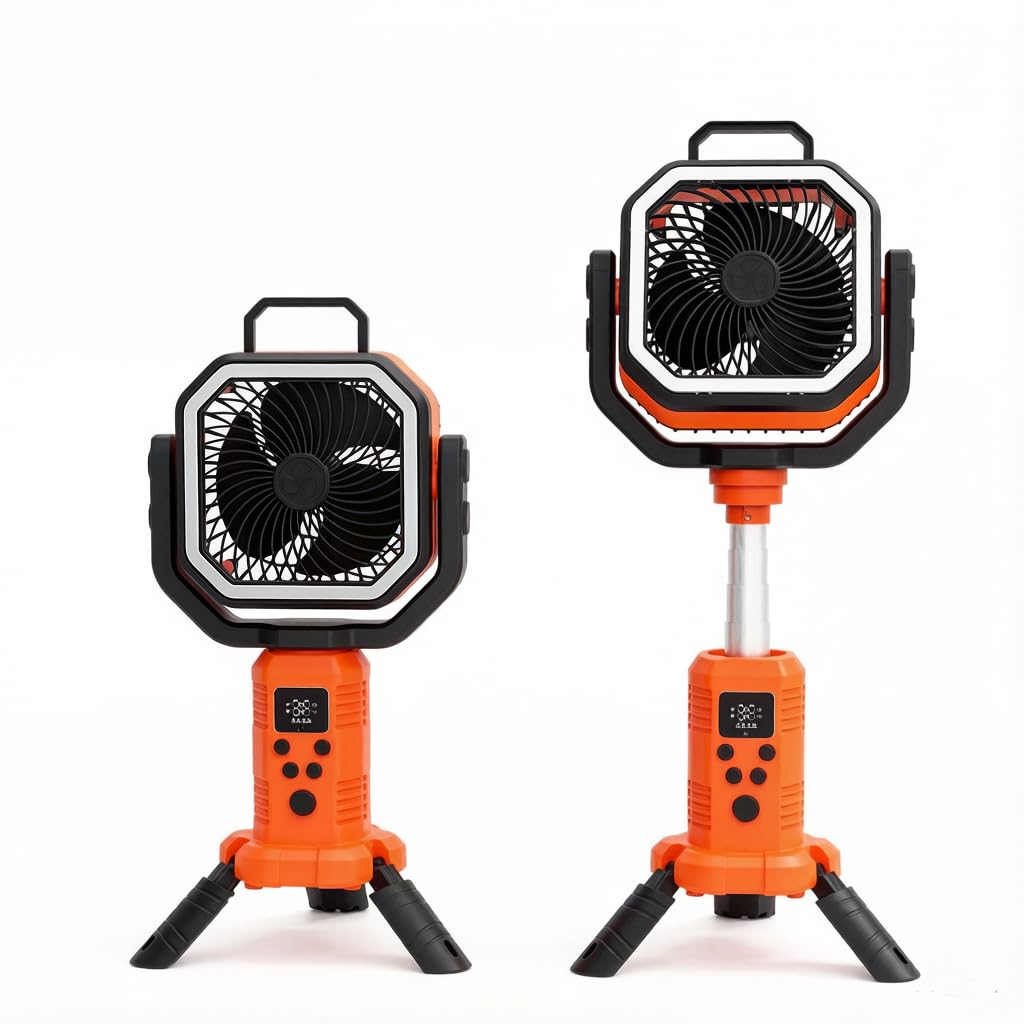 Ventilador de camping de 20000 mAh con luz LED ajustable y altura telescópica