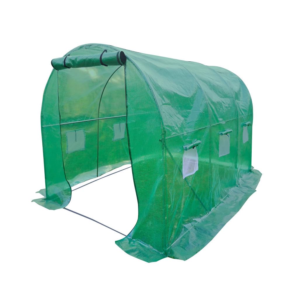Oxeo Serre de Jardin Tunnel 6m²- bâche armée renforcé 3 x 2 x 2m - Structure Acier - Porte zippée - 6 fenêtres - pour Toutes Saisons