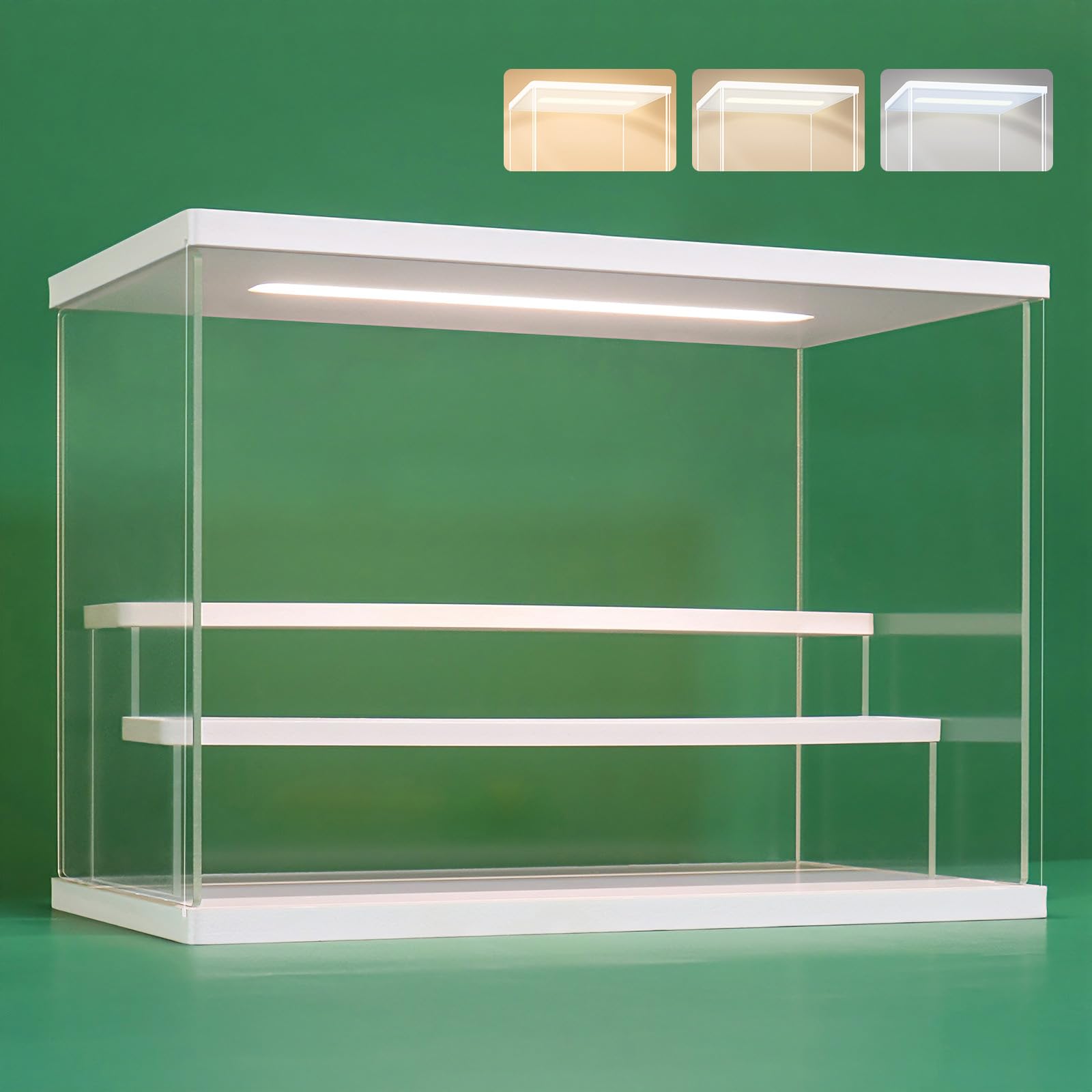 Nonemey Vitrina Expositora Transparente con Luz Led,2/3/4/5/6 Niveles Cajas de Metacrilato de Almacenaje,Antipolvo Caja Organizadora,Vitrina Acrílica para Colecciones (Blanco, 3Tier-31.5*18*23 cm)