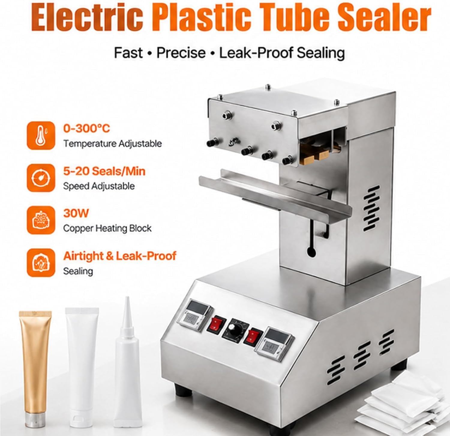 TYH Máquina Selladora De Tubos Eléctrica, Máquina Selladora Automática De Tubos con Funciones De Corte E Impresión, Temperatura Ajustable De 0 A 300 ℃, para Sellar Tubos De Cosméticos