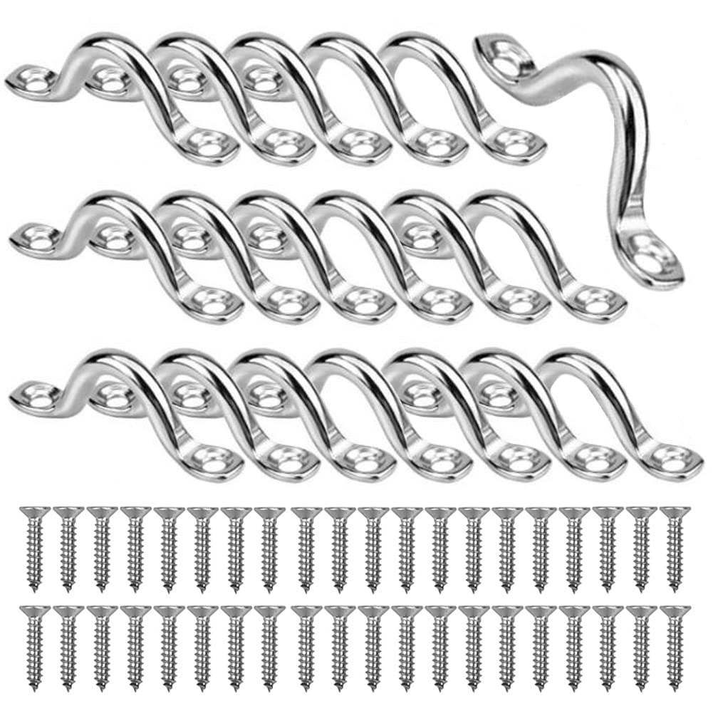 AISHOW 20 Pezzi M5 Cinghie a Occhiello in Acciaio Inox 304 Kayak Deck Loops Pad Eye Straps Gancio a Soffitto in Acciaio Inossidabile per Appendere Gancio Fisso con 40 Viti