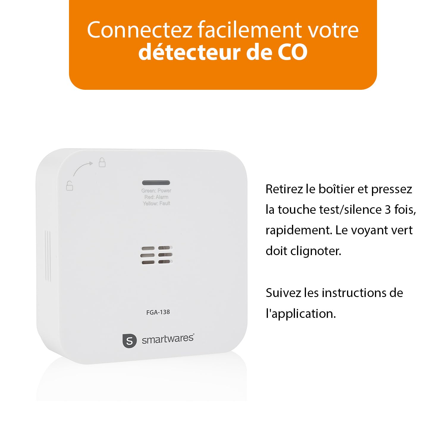 Smartwares Détecteur de CO connecté - 85 DB - Capteur 10 Ans - Notifications Via App - Bouton de Test & Silence