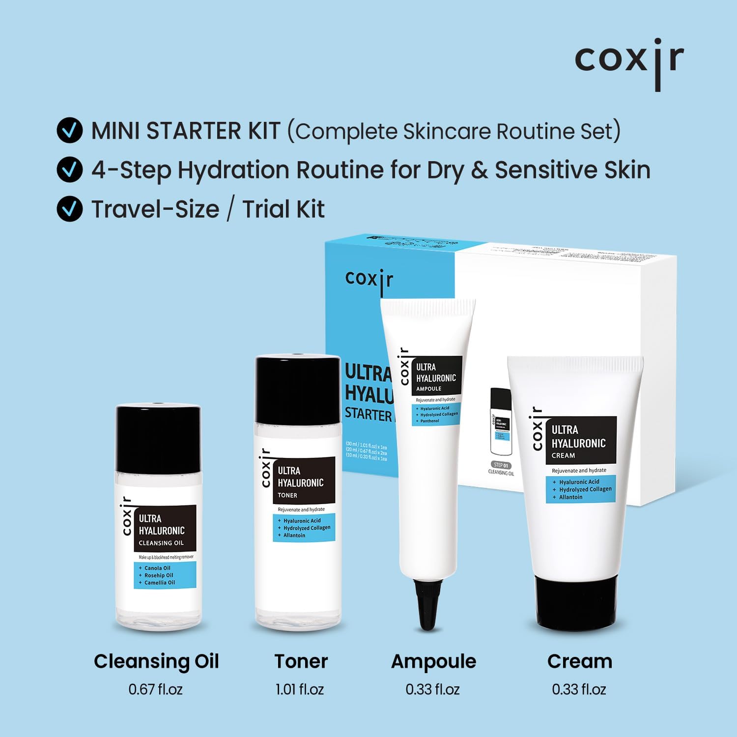 [Valentine's Day Gift Set] coxir Ultra Hyaluronic Holiday Gift Set – Cleansing Oil + Toner + Ampoule + Cream |Mini Skincare Kit, Travel-Size Korean Skincare Set, Hydrating Routine - Image 3
