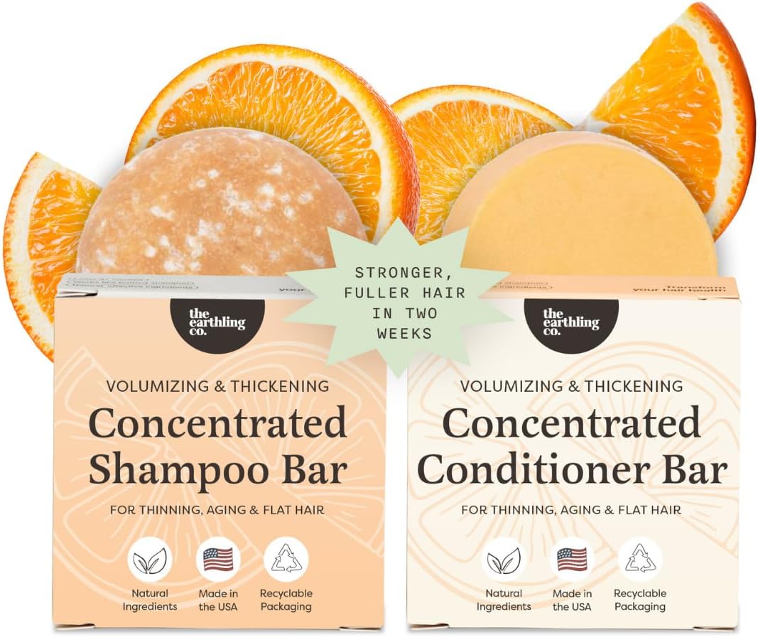 The Earthling Co. Shampoo & Conditioner Bar Set - Promote Hair Growth, Strengthen & Volumize All Types - Paraben & Sulfate Free Formula With Natural Ingredients for Dry Hair (Citrus Sun)