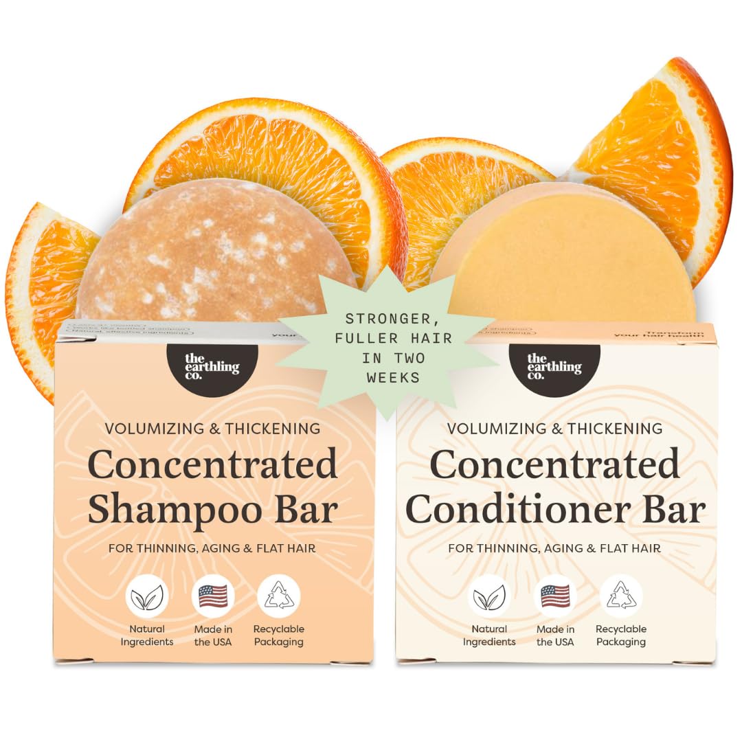 The Earthling Co. Shampoo & Conditioner Bar Set - Promote Hair Growth, Strengthen & Volumize All Types - Paraben & Sulfate Free Formula With Natural Ingredients for Dry Hair (Citrus Sun)