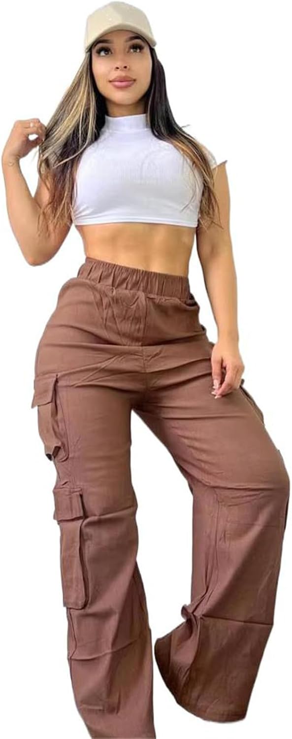 Women's Straight Cargo Pants High Waist Loose Wide Leg Vintage Pocket Trouser for Women