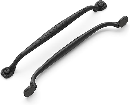 Hickory Hardware 1 Pack Solid Core Kitchen Cabinet Pulls, Luxury Cabinet Handles, Hardware for Doors & Dresser Drawers, 8-13/16 Inch 224mm Hole Center, Black Iron, Refined Rustic Collection