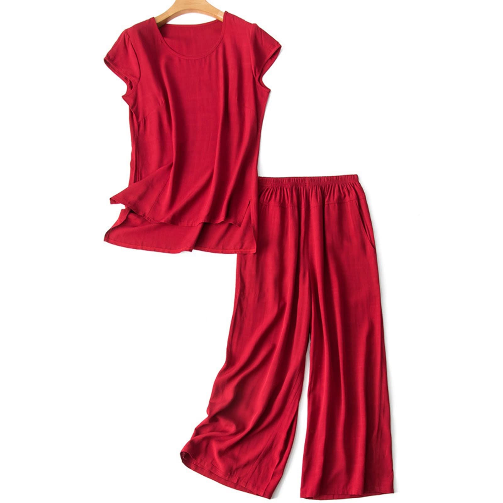 Zestaw piżam damskich Miękka bielizna nocna Pjs Wiosenne letnie piżamy damskie spodnie z krótkim rękawem garnitur damskie ubrania domowe luźny zestaw piżam PJ Set Loungewear Bielizna nocna (Color : B