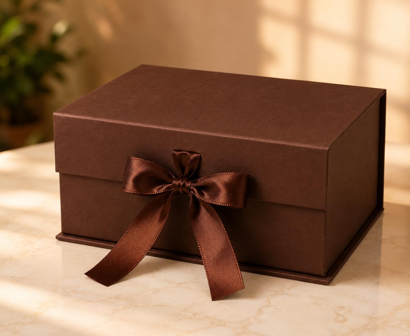 1 Piece Collapsible Magnetic Gift Box with Ribbon, Luxury Box for Packaging, Hamper Box, Foldable Gift Box for Birthday, Wedding, Return Gifts, Storage Box (25 x 20 x 10 cm) (BROWN)-image-12