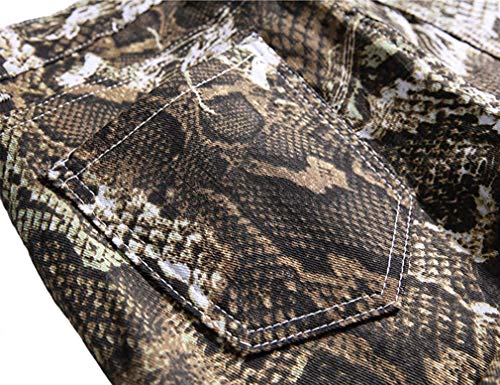 Enrica Men's Casual Printed Jeans Skinny Denim Pants,Snake Skin, 40