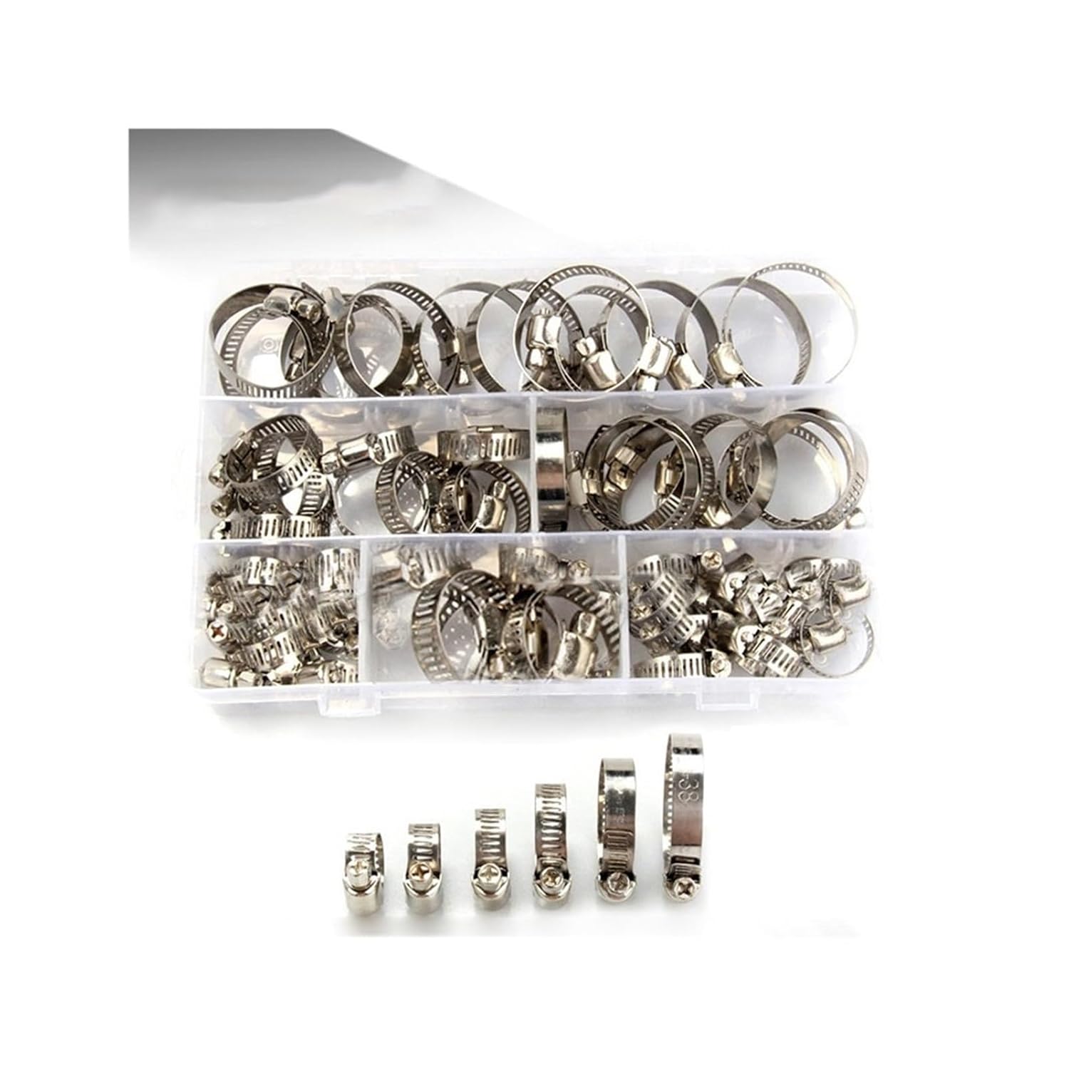 60pcs Stainless Steel Adjustable Drive Hose Clamp Fuel Line Worm Size Clip Hoop Hose Clamp