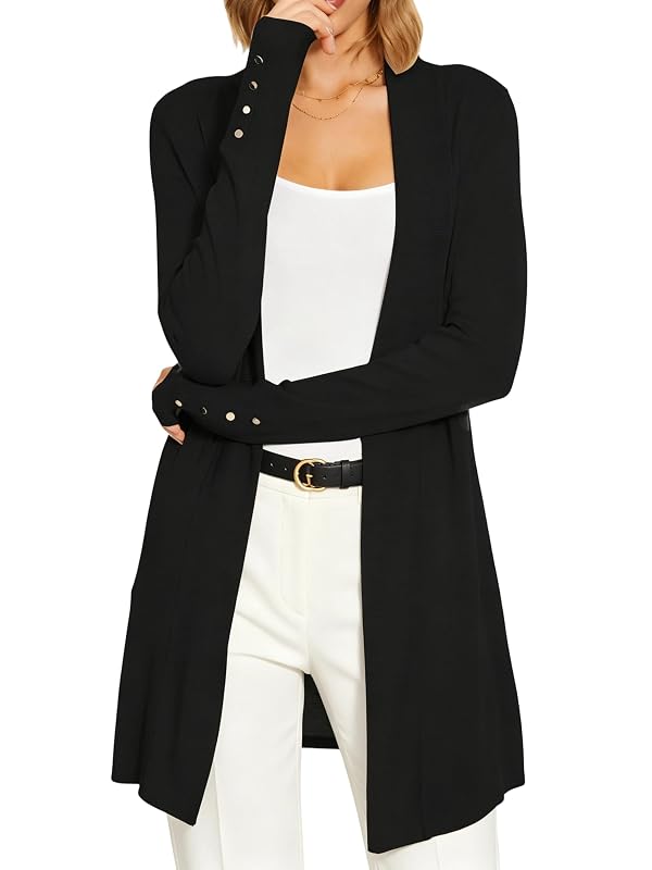 Spicy Sandia Womens Black Cardigan Sweaters Long Sleeve Dressy Casual Trendy Lightweight Open Front Knit Cardigans L by Spicy Sandia - Used condition - US$24.46