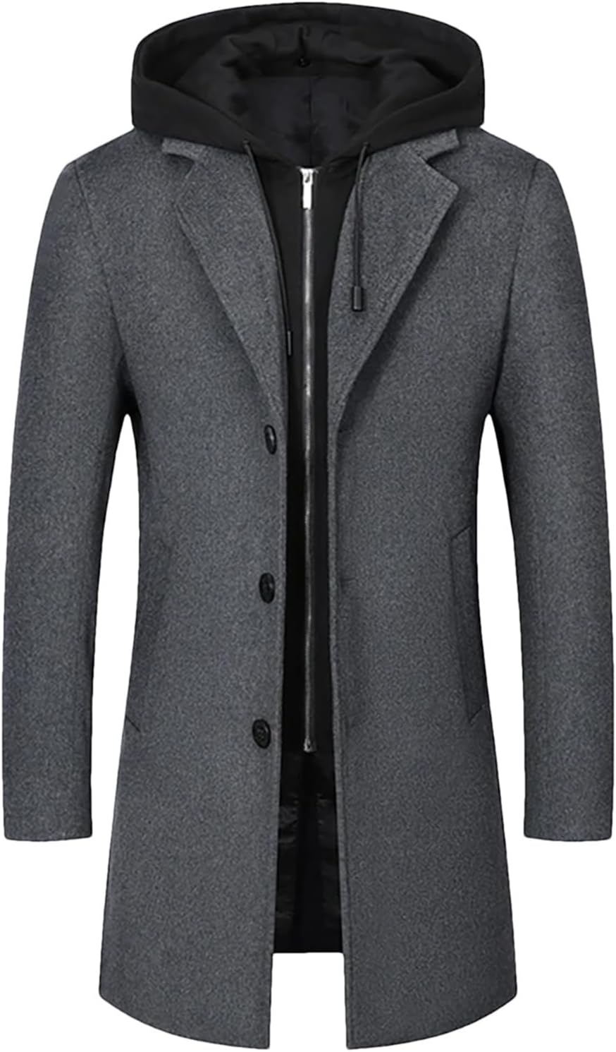Winter Men's Wool Blend Trench Coat Solid Color Men Fashion Casual Business Overcoat Mid-Length Male Warm Jacket