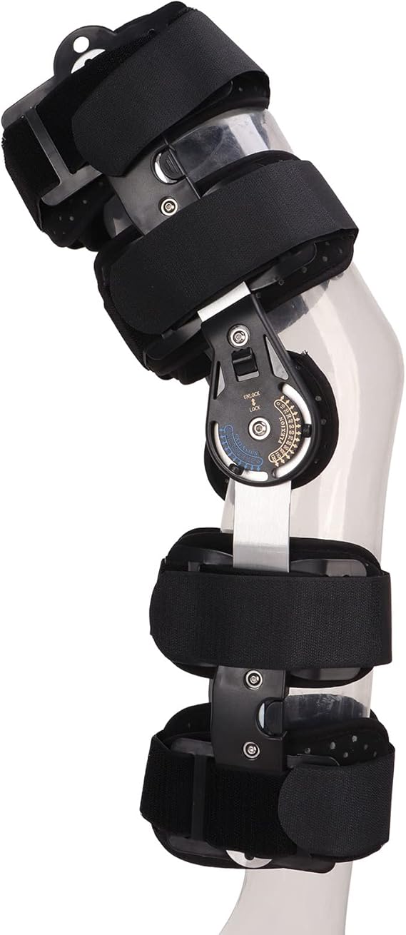 Hinged Orthopedic ROM Knee Brace with Side Stabilizers, Adjustable Locking Knee