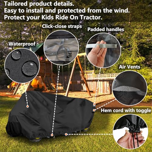 Image of Kids Ride On Tractor Cover Power Wheels Covers Kids Ride On Toy Car cover for Tractor with Trailer, Outdoor Waterproof UV Resistant Fade Resistant All Season Protective, Black