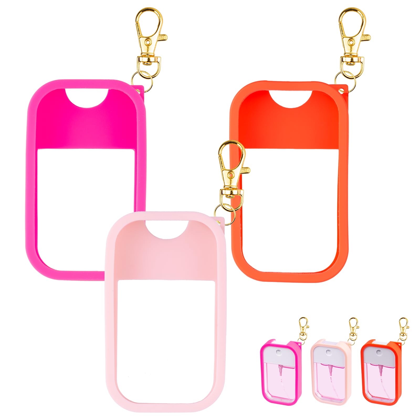 Silicone Case Compatible with Touchland Hand Sanitizer Spray, Protective Case with Keychain for Power Mist and Glow Mist 1 fl oz, Hand Sanitizer Spray Accessory (Colourful 1, 3 Pack)