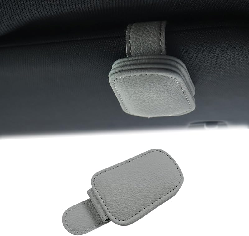 Suporte Magnético para Óculos de Sol no Para-Sol Tyona TYH1 em Couro Cinza-claro