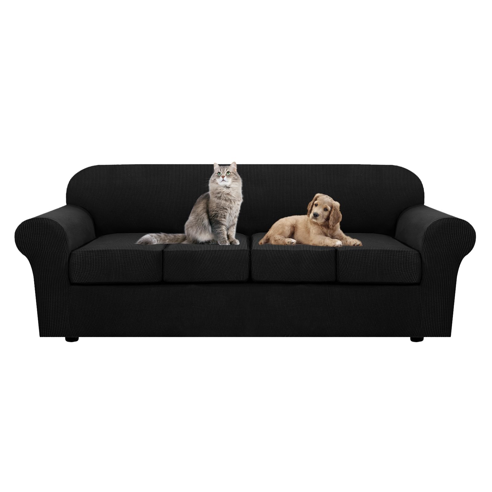 SYLC Ektorp Sofa Cover with Seat Cushions Covers and Backrests Covers Sofa Covers Stylish Stretch Jacquard Couch Slipcover Protector (Black,L Sofa+4 Seats)