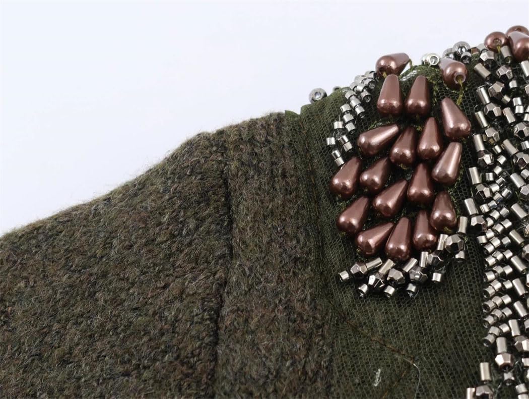 Women's Winter Round Neck Long Sleeve Beaded Knitted Cardigan Spring-Autumn Solid Color Casual Sweater Jacket