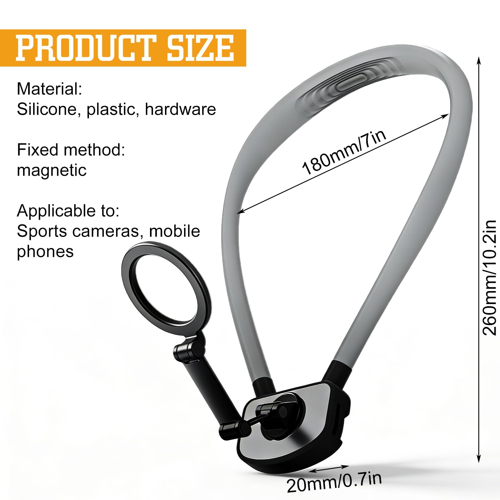 Support de Téléphone Vidéo POV, 260 x 180 x 20 mm Support de Cou Magnétique, support de Cou Magnétique Compatible, Supports de Prise de Vue POV Confortable pour iPhone 15 14 13 12 Android Phones