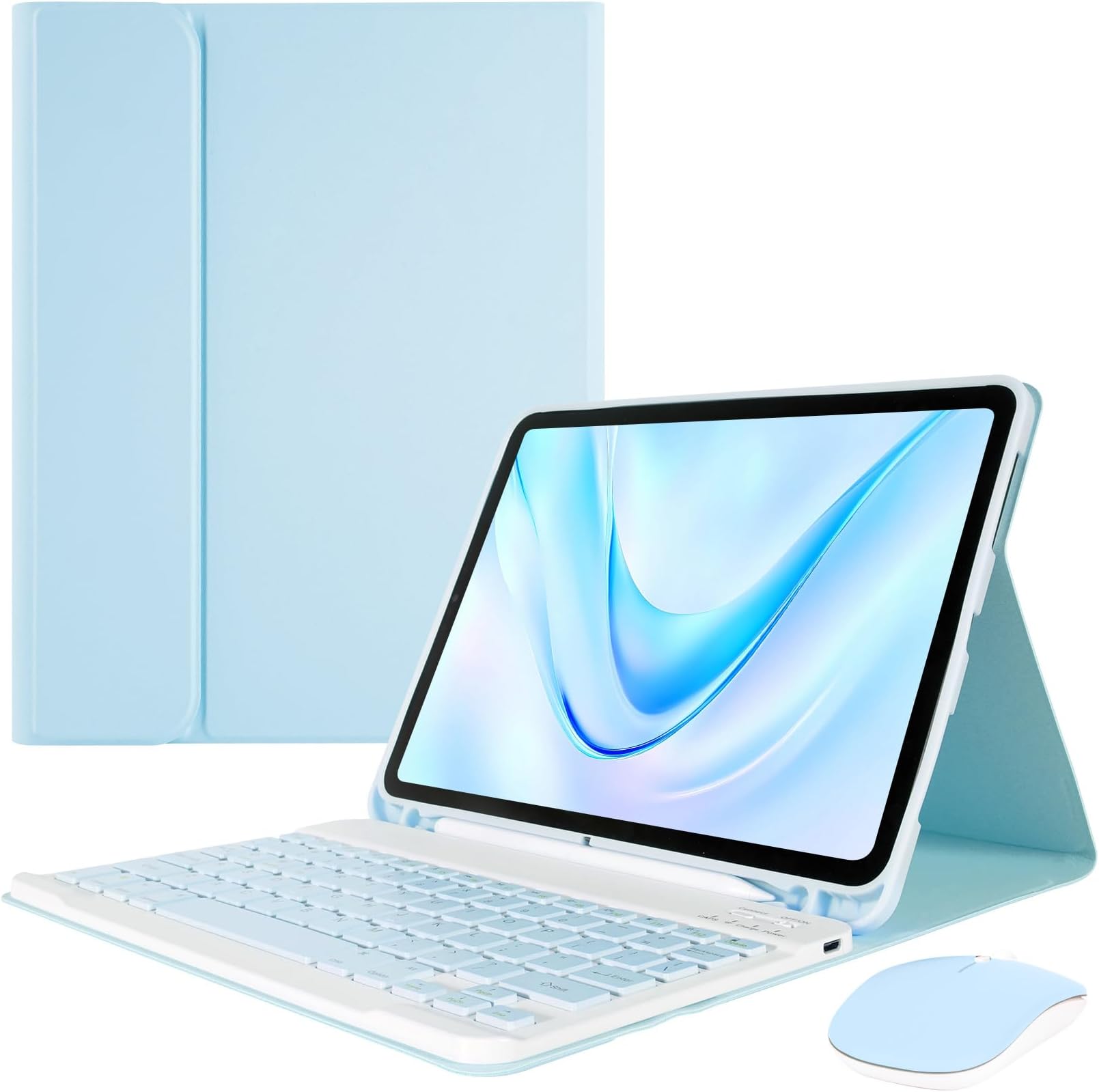 Keyboard Case for iPad Air 11 inch M2 2024/M3 2025/iPad Air 4th/5th 10.9 inch & iPad Pro 11 inch (4th/3rd/2nd/1st), Built-in Pencil Holder, iPad Cases with Mouse and Bluetooth Keyboard, Blue