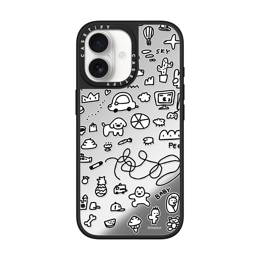 CASETiFYミラー iPhone 17 ケース [鏡面(スマホカバー)/MagSafe対応/指紋防止] - Dog World - シルバー (ブラックバンパー)