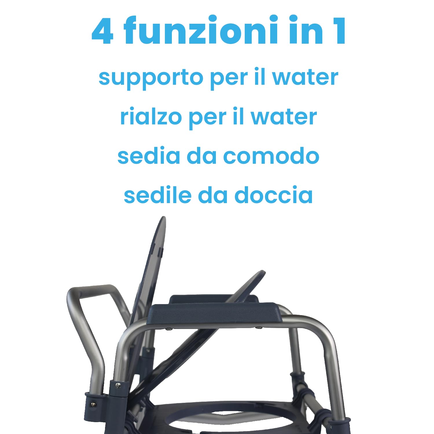 Azione Salute Comoda WC Plus 4 in 1 Pieghevole Leggera Sedia da Doccia, Rialzo WC con Vaschetta a Soffietto