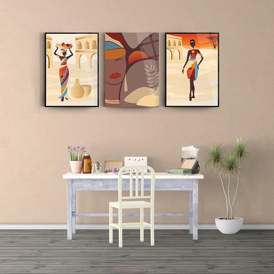 African Woman Set Of 3 Wall Decor Glass Wall Art Frameless Free Floating Tempered Glass Panel Living Room