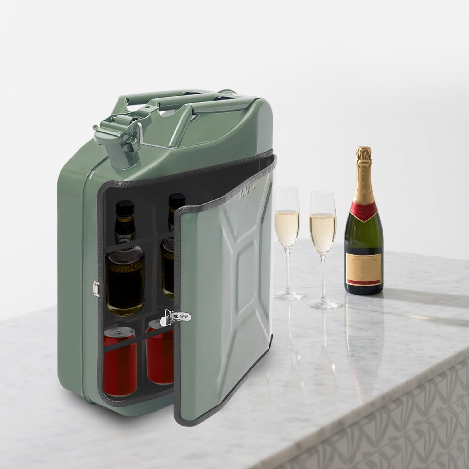 20L Kanister Mini Bar – Mobile Jerrycan Bar aus Metall mit abschließbarem Deckel, tragbarer Whisky-Schrank für Zuhause Camping Party, Geschenk für Männer