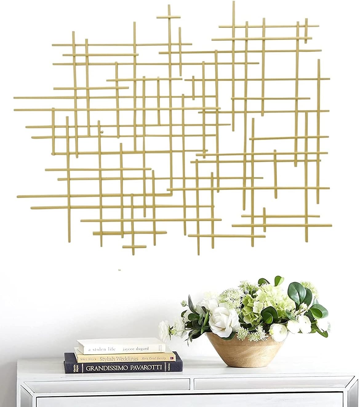 Bellaa Metal Wall Art Cross Geometric Abstract Modern Contemporary 3D Hanging Wrought Iron Minimalist Sculpture Living Room Outdoor Aesthetic Boho Farmhouse Home Decor Champagne Light Gold Large