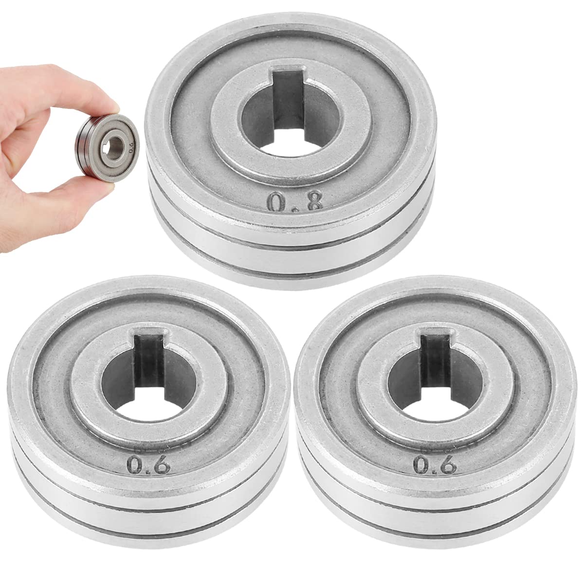 US 3Pcs 0.6-0.8mm/0.8-1.0mm/1.0-1.2mm Wire Feed Drive Rollers 30mm Diameter V Groove Wire Roll Wheels Stainless Steel Welding Line Feeding Roll MIG