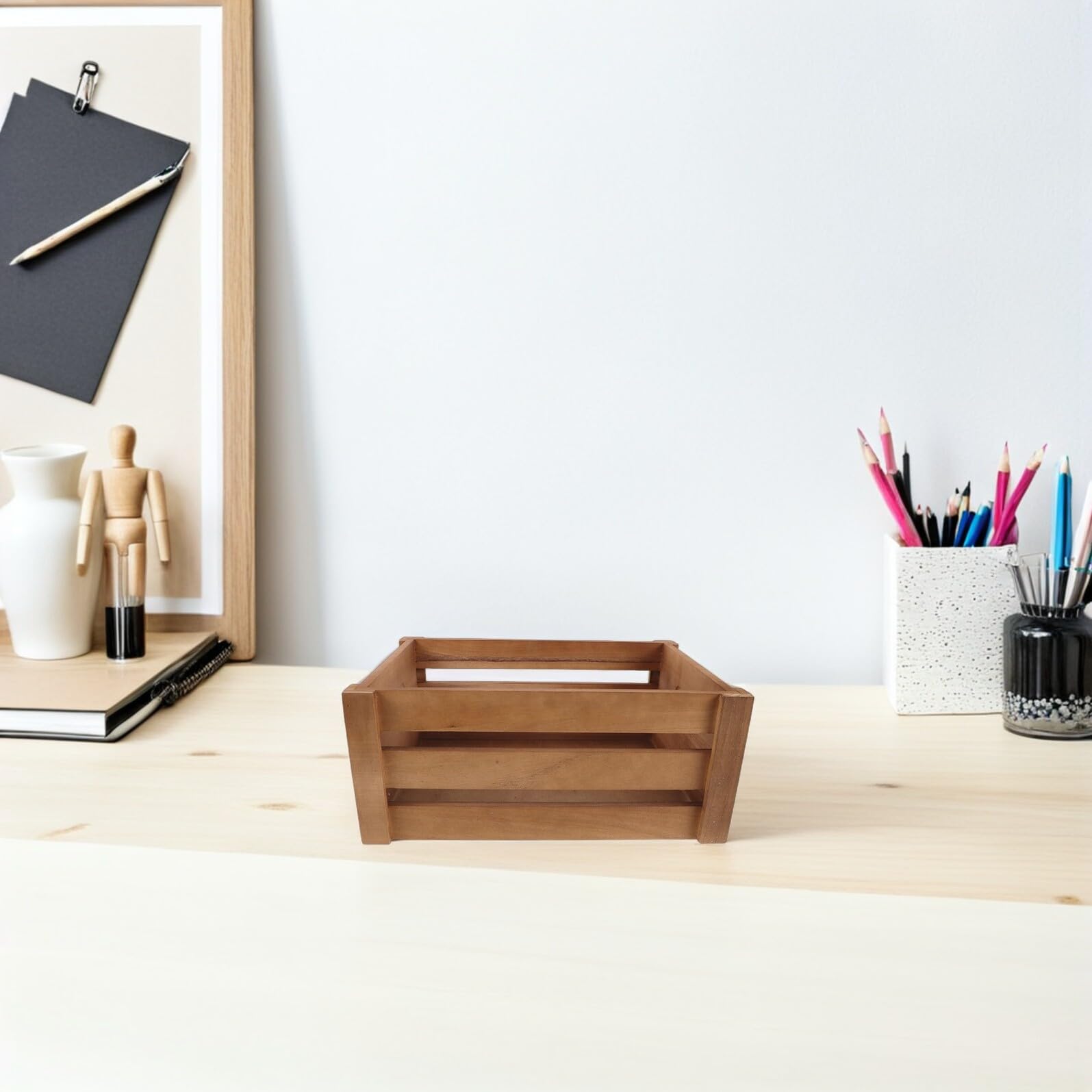 Cassa Porta-album in Legno Naturale 35x25x15 Cm, Contenitore Quadrato per Dischi in Vinile e Cd, Espositore Multiuso per Collezione Musicale in Casa e Studio