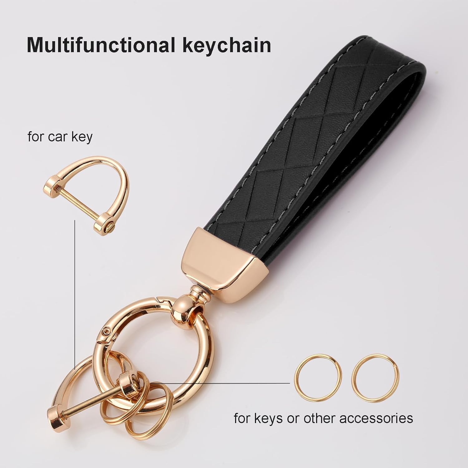 2 Pack Leather Keychains, Car Key chains for women men, Key Fob Holder with Keyrings, Anti-Lost D-Ring - Image 5