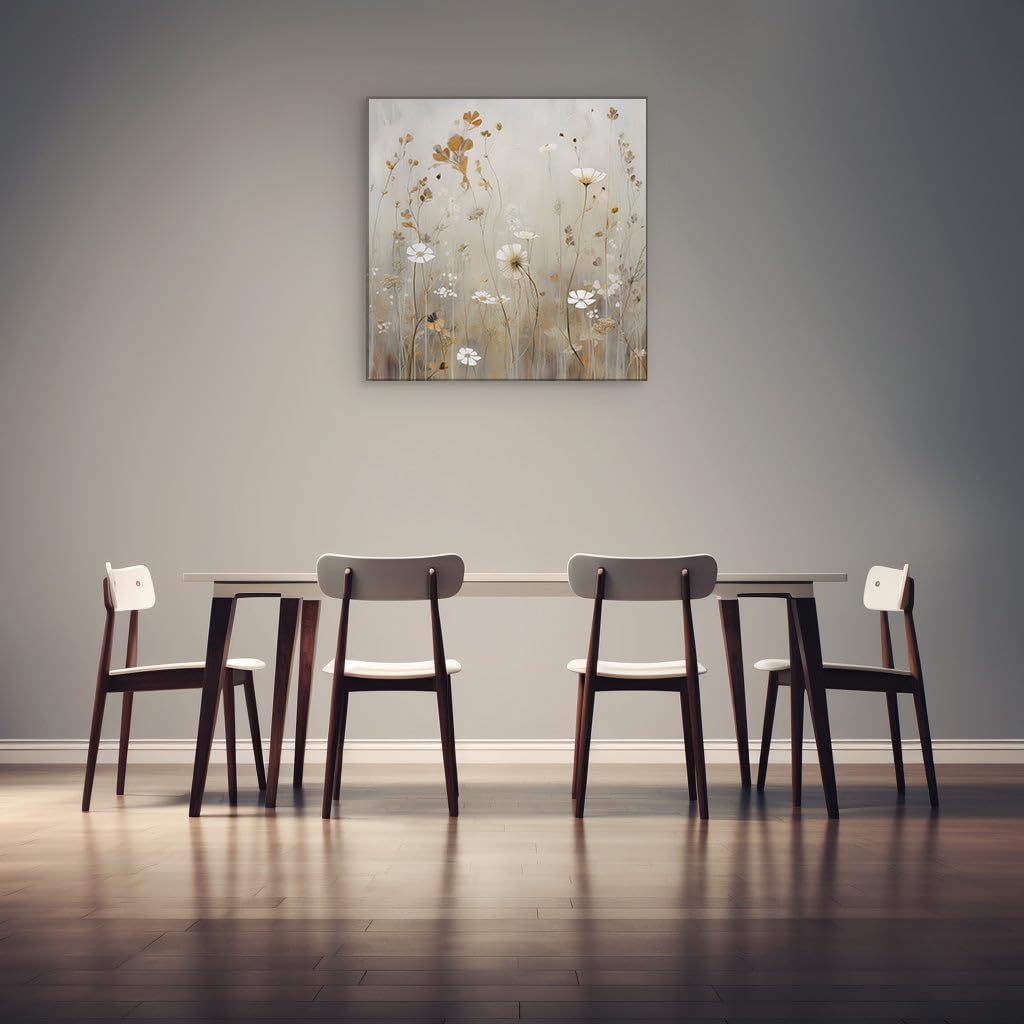Canvas for Living room. Whispers of Tranquility: Wildflowers in a Dreamy Beige Expanse, 27 x 18 inch Canvas Wall Art - Contemporary Masterpieces - Botanical Home Decor - 69x46 cm (27x18 inch)