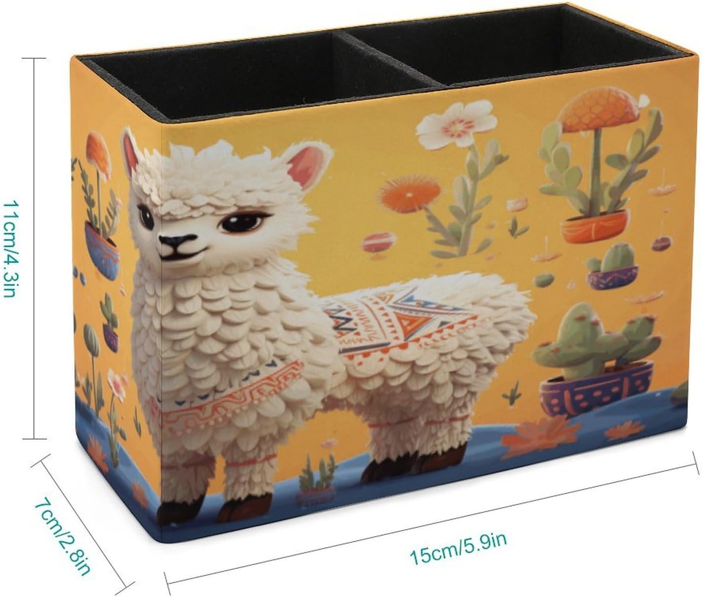 Rectangle Pen Holder Cartoon Alpaca Desk Organizer Pencil Cup image 2