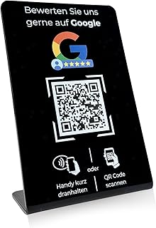 Aufsteller/Schild für Google Bewertungen mit QR-Code und NFC (16,5 x 10,5 cm) - schwarz