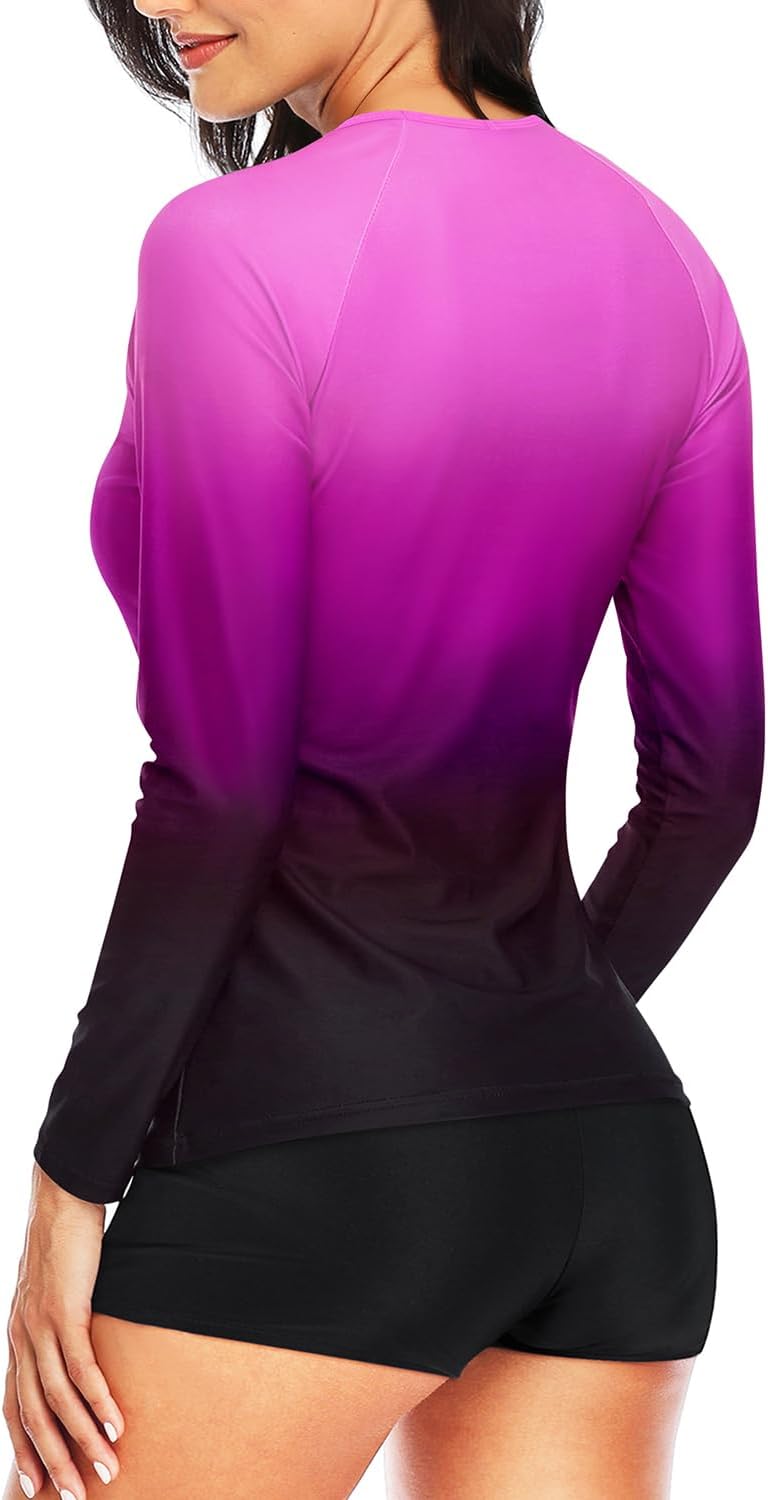 Daci Women Two Piece Rash Guard Long Sleeve Swimsuits UV UPF 50+ Swim Shirt Bathing Suit with Boyshort Bottom